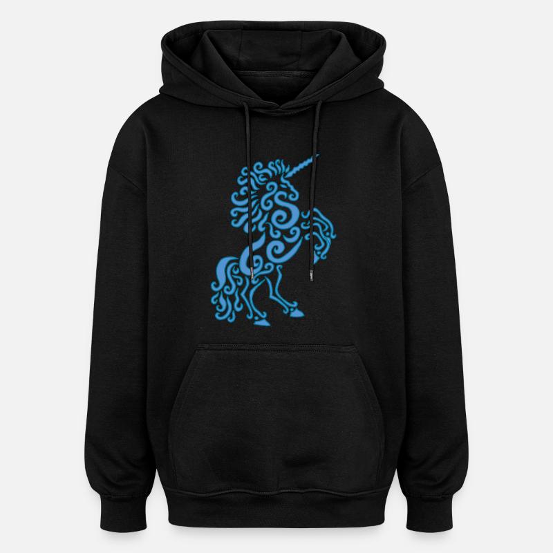 Blaues Einhorn Pferd - Oversized Unisex Hoodie - Schwarz
