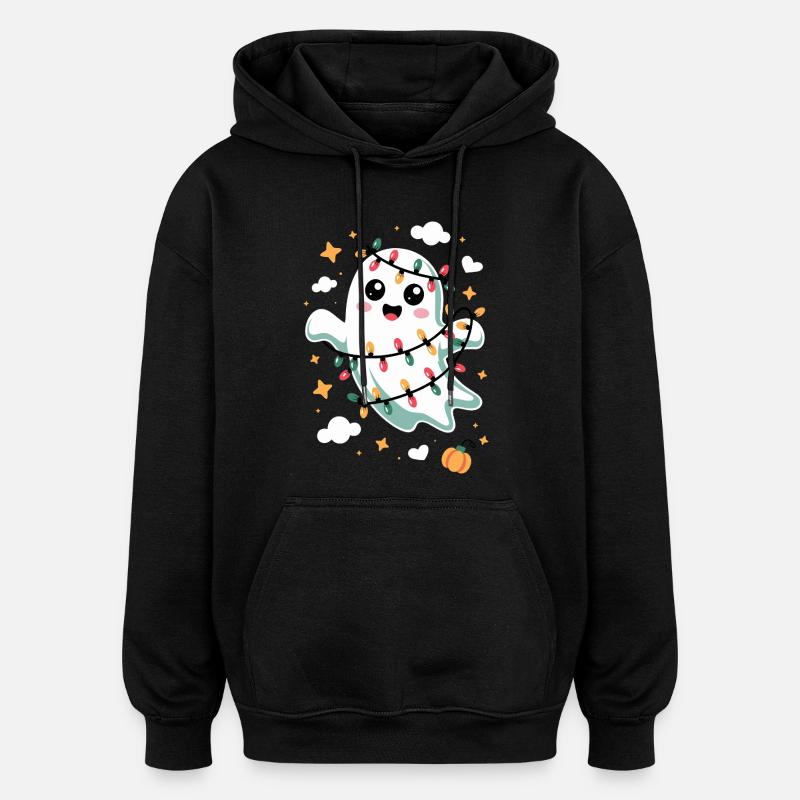 Sweet ghost with Christmas lights - Oversized Unisex Hoodie - black