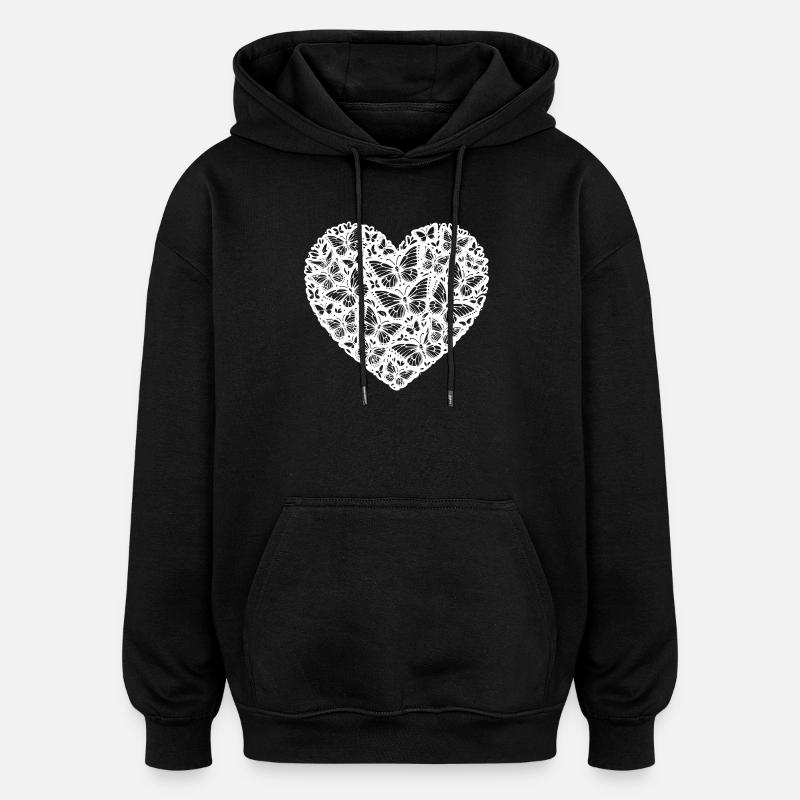 Cœur aux papillons, joie de vivre - Sweat à capuche oversize unisexe - noir
