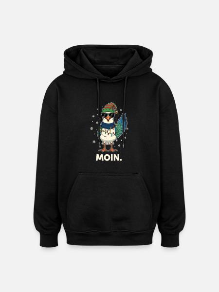 Seagull Santa Claus Christmas Fairy Lights - Oversized Unisex Hoodie - black
