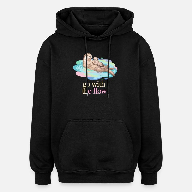 Otter Duo in Pastel Flow - Oversized Unisex Hoodie - black