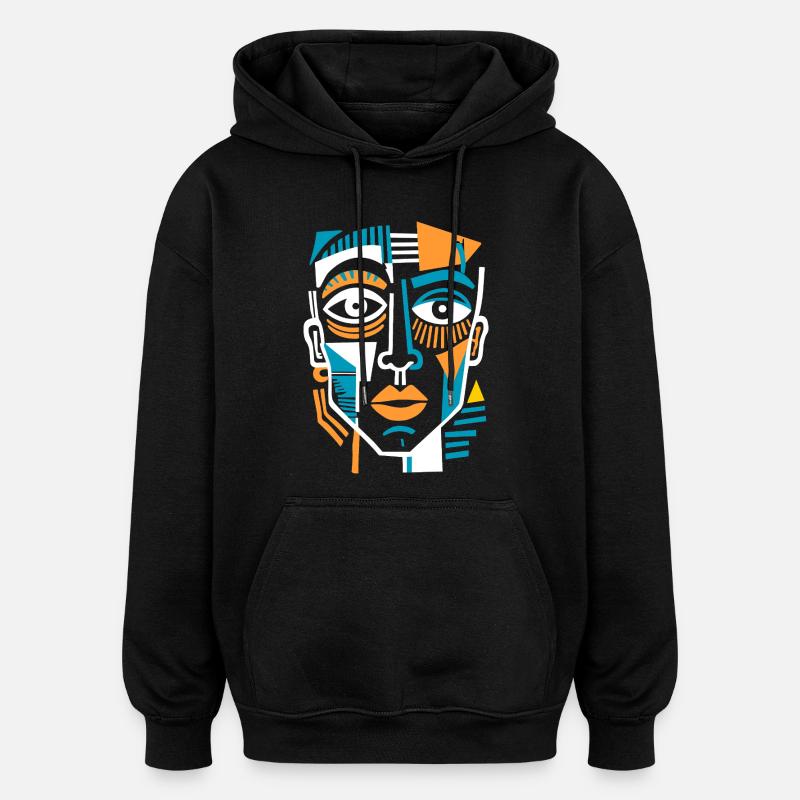 Buntes kubistisches Gesicht - Oversized Unisex Hoodie - Schwarz