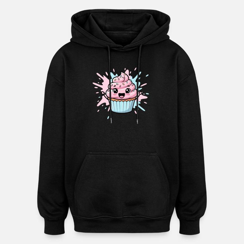 Illustration de cupcakes Kawaii - Sweat à capuche oversize unisexe - noir