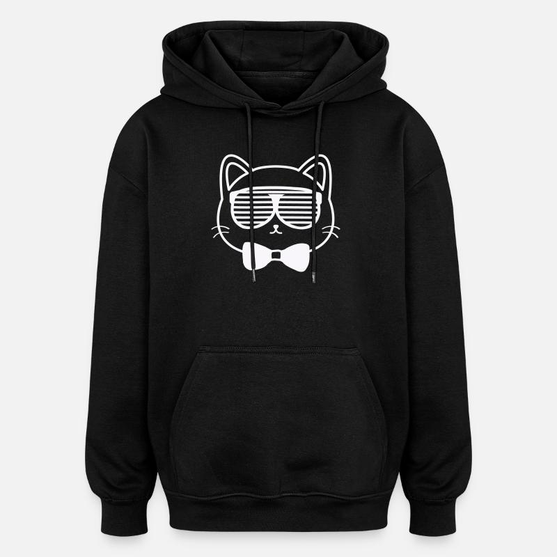 Sun cat with bow tie - Oversized Unisex Hoodie - black