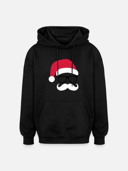Funny Santa Claus with nerd glasses and mustache - Oversize unisex hoodie - sort