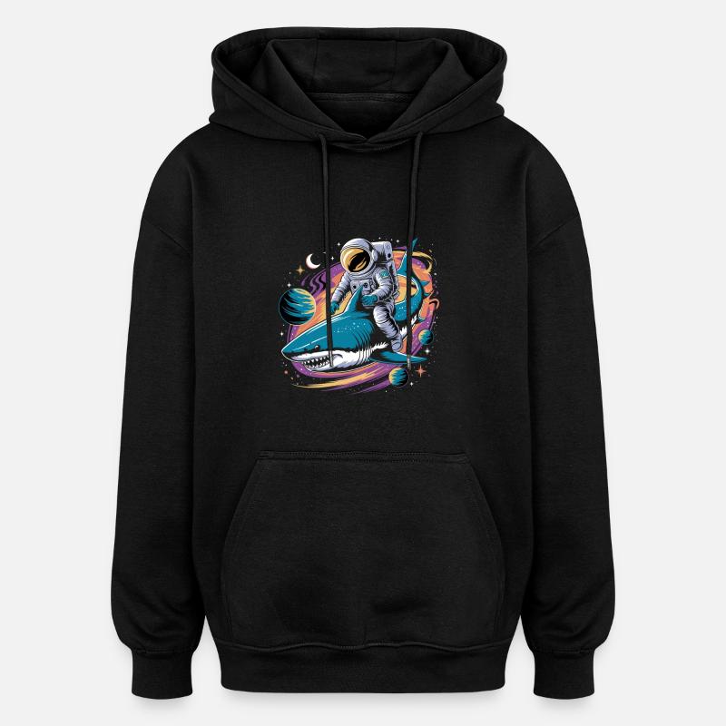 Cosmic Shark And Spaceman - Oversized Unisex Hoodie - black