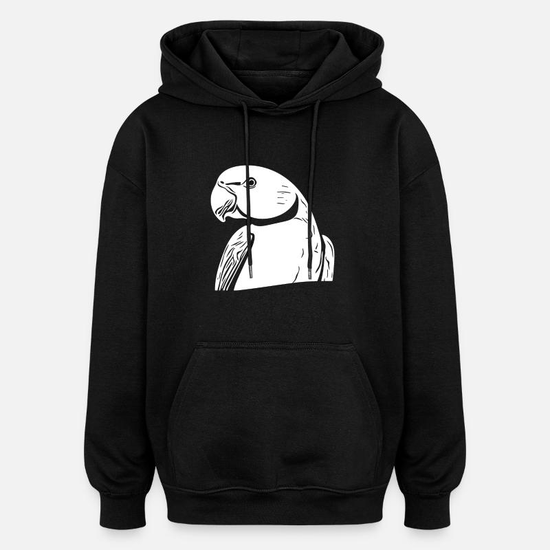 Perruche à collier Portrait Vintage Perroquet Dessin - Sweat à capuche oversize unisexe - noir