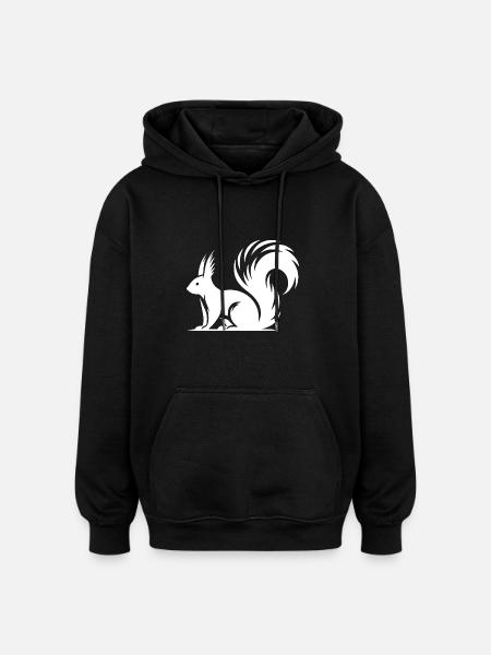 Cute cute squirrel Drawing - Oversized Unisex Hoodie - black