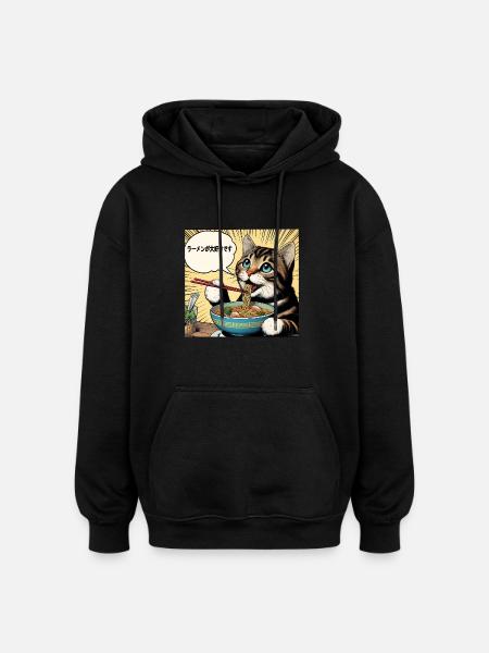 I love ramen cat - Oversized Unisex Hoodie - black