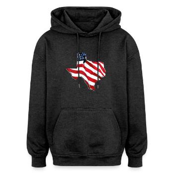 USA Flag in Texas State Map - Oversized Unisex Hoodie - charcoal grey - Front - Noah (186cm)