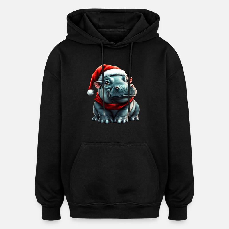 Père Noël Hippopotame - Sweat à capuche oversize unisexe - noir