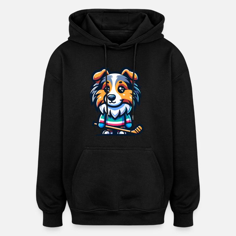 Hockey sur glace Sheltie Comic Dog Hockey sur glace - Sweat à capuche oversize unisexe - noir