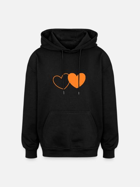 Valentine's Day Heart Orange - Oversized Unisex Hoodie - black