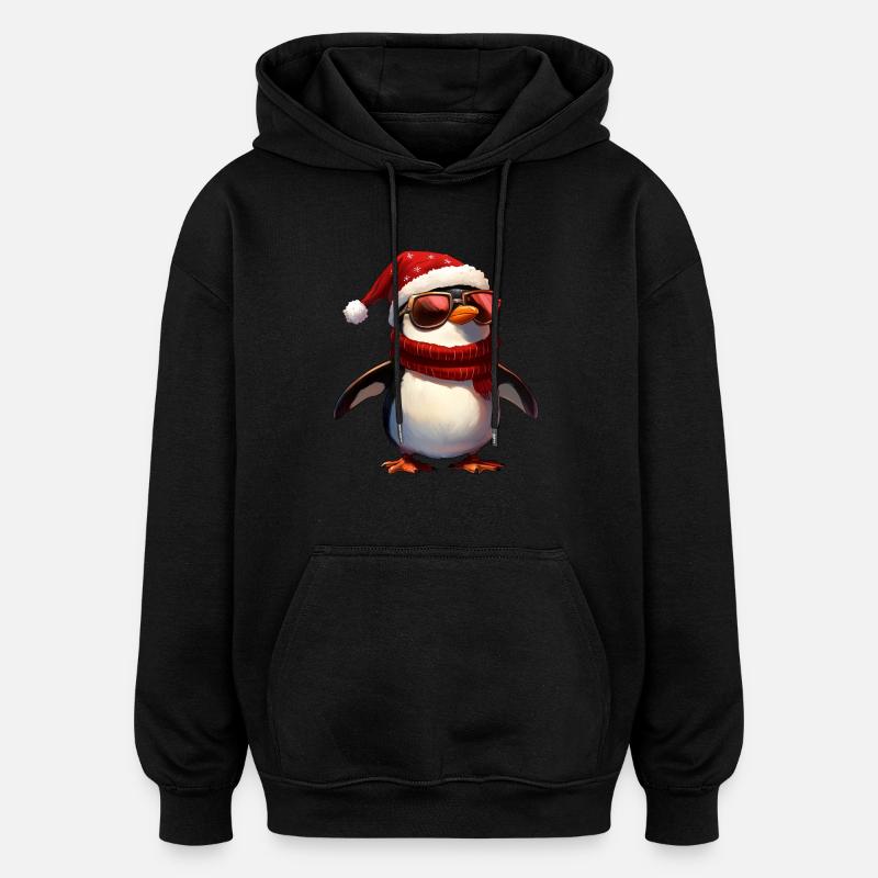 Pingouins Noël / Santa Penguin - Sweat à capuche oversize unisexe - noir