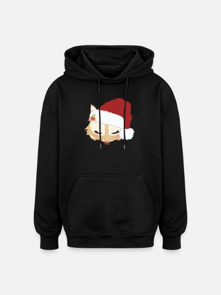 Fox head with santa hat - Oversized Unisex Hoodie - black
