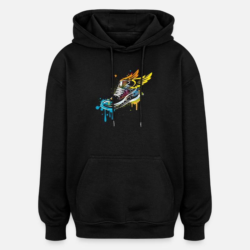 Sneaker graffiti with wings - Oversized Unisex Hoodie - black