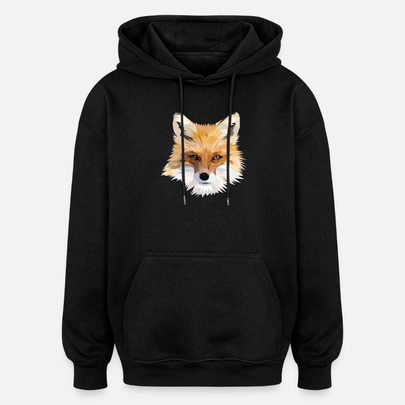 Tête de renard polygonale - Sweat à capuche oversize unisexe - noir