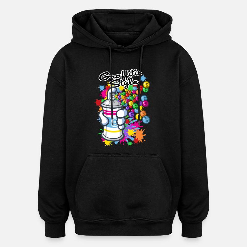 Graffitis cartoon style - Sweat à capuche oversize unisexe - noir