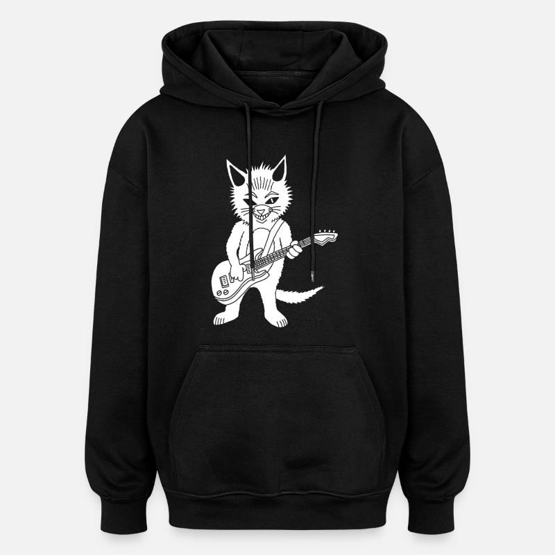 Chat blanc guitariste - Sweat à capuche oversize unisexe - noir