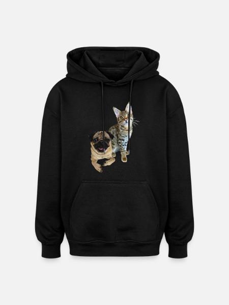 Pug and cat - Oversized Unisex Hoodie - black