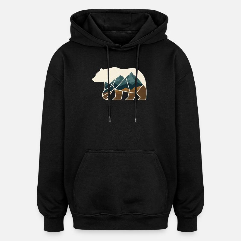 Ours Design Géométrique - Sweat à capuche oversize unisexe - noir