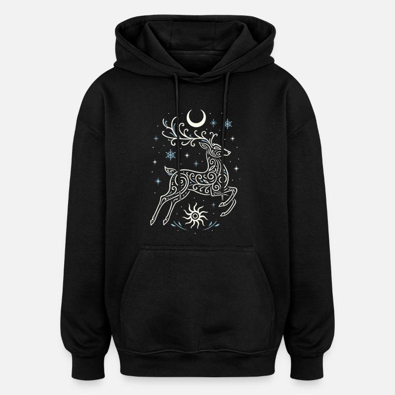 Springender Yule Hirsch mit Sonne & Mond - Oversized Unisex Hoodie - Schwarz