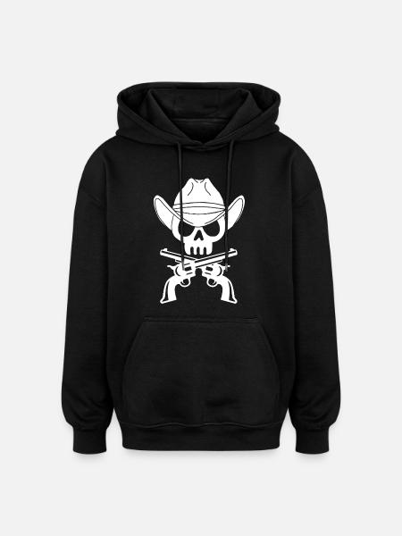 Cowboy Skull and Crossed Pistols (White) - Oversized Unisex Hoodie - black