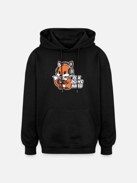 Fox with headset, game hero - Oversized Unisex Hoodie - black