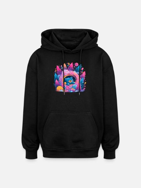 Bär im Donut-Traum Neonwald - Oversized Unisex Hoodie - Schwarz
