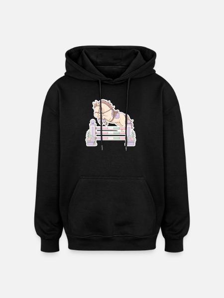 Pastel horse jumping obstacle - Oversized Unisex Hoodie - black