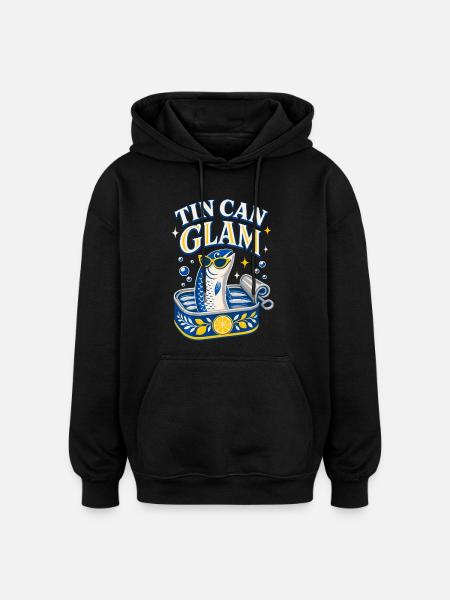 Tin Can Glam Sardines with Sunglasses - Oversized Unisex Hoodie - black