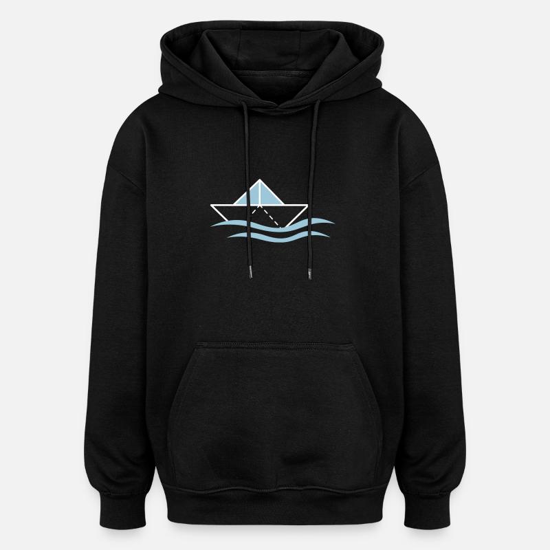 Papierschiffchen auf Wellen - Oversized Unisex Hoodie - Schwarz