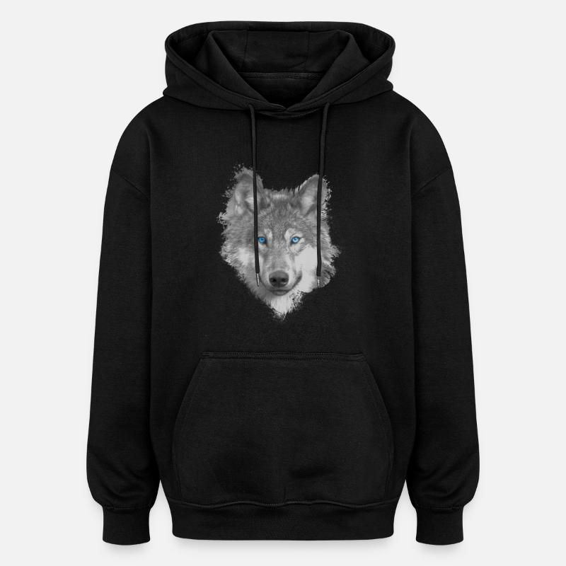 Wolf - Sweat à capuche oversize unisexe - noir