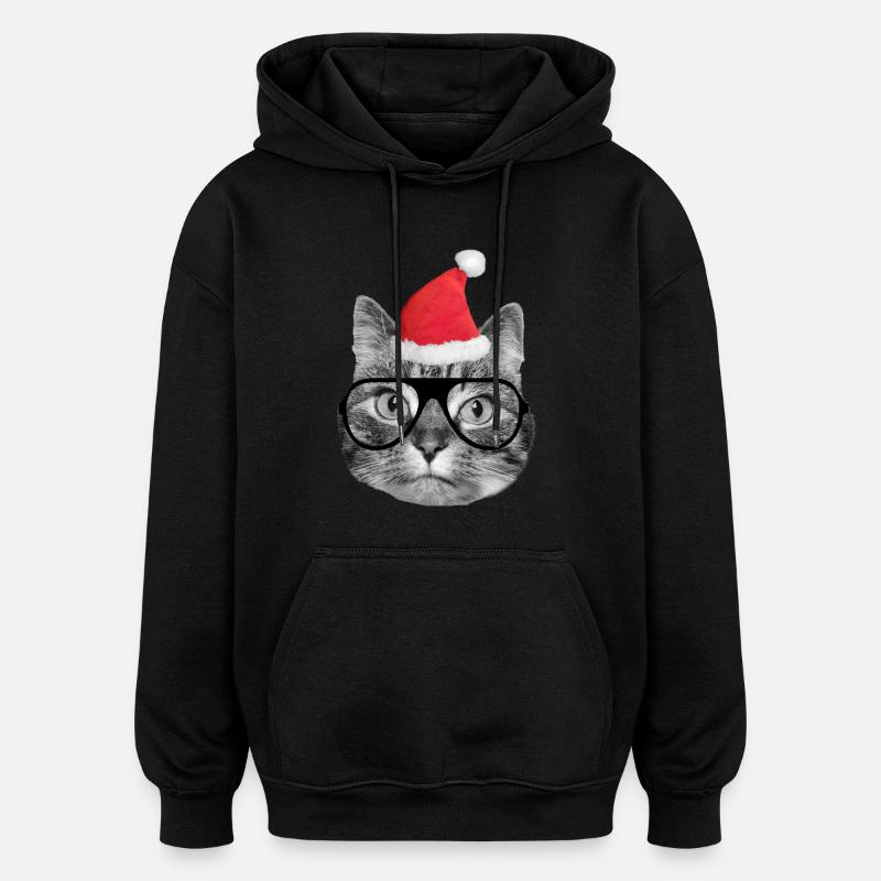 Cute christmas cat - Oversized Unisex Hoodie - black