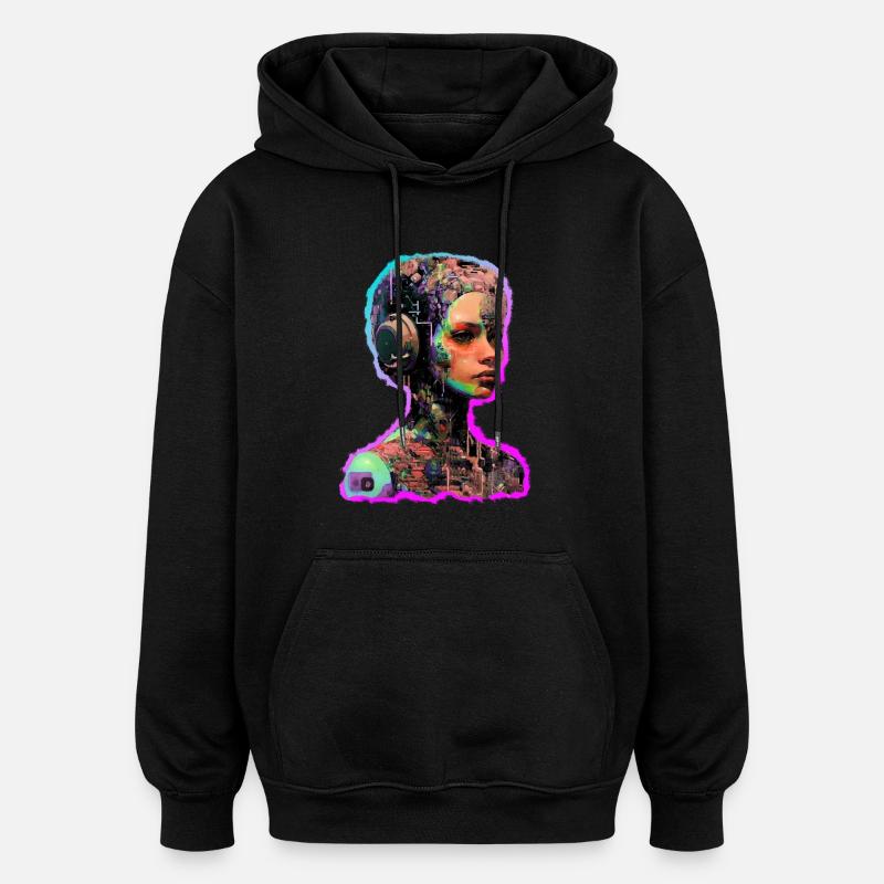 Femme abstraite - Sweat à capuche oversize unisexe - noir