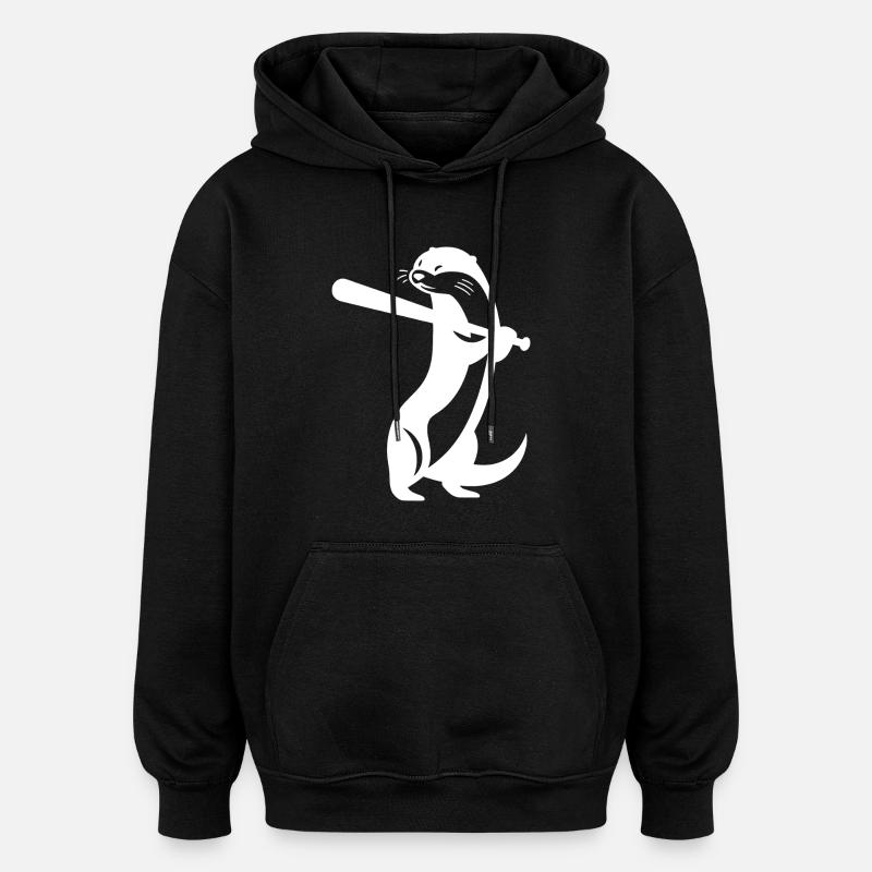 Otter Baseball Silhouette - Oversized Unisex Hoodie - black