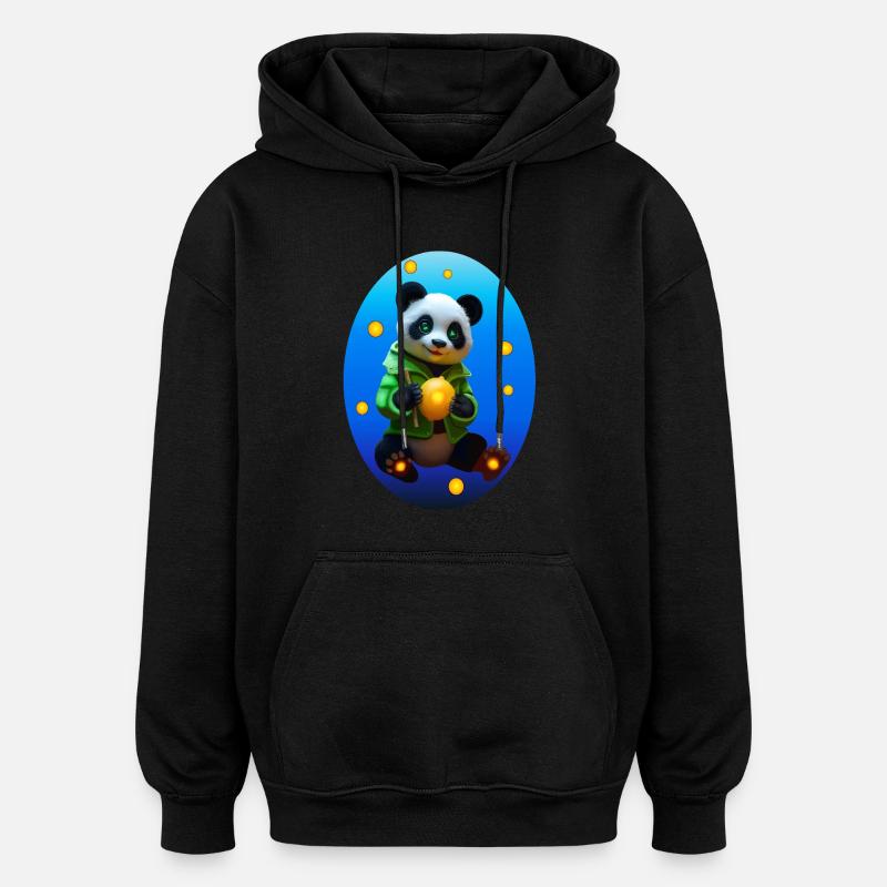 Cyber Panda mit Neon Zitrone - Oversized Unisex Hoodie - Schwarz