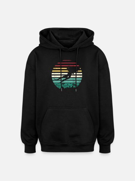 Retro Sunset Surf Silhouette Tee - Oversized Unisex Hoodie - black