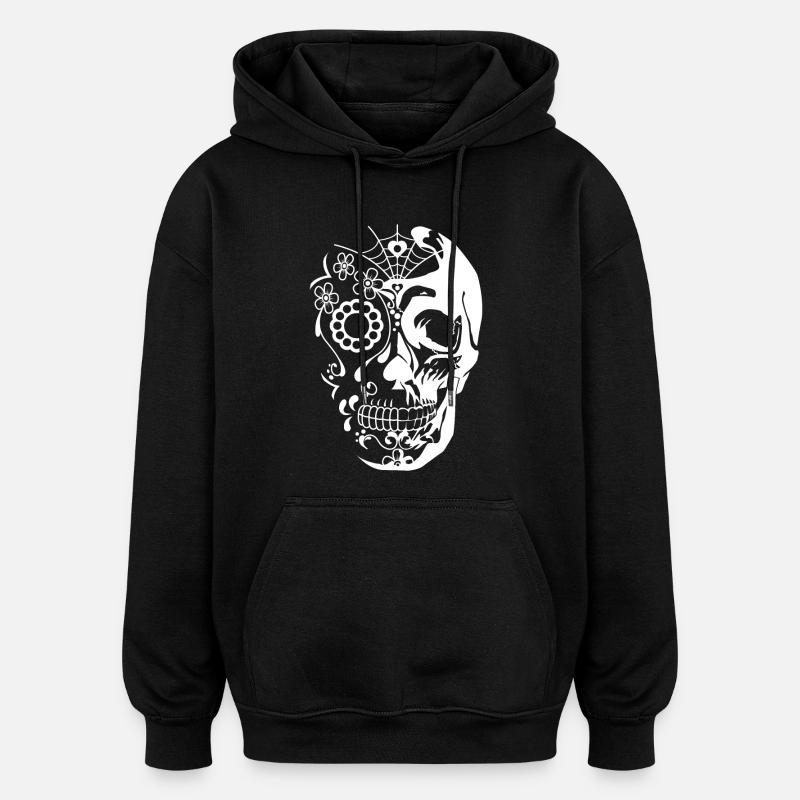 skull white - Sweat à capuche oversize unisexe - noir