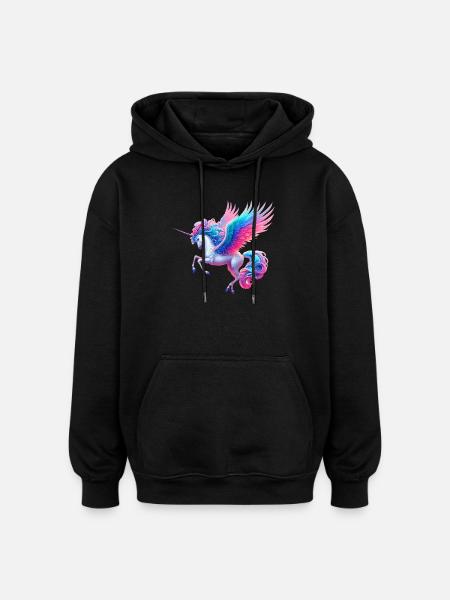 Licorne (02) - Sweat à capuche oversize unisexe - noir
