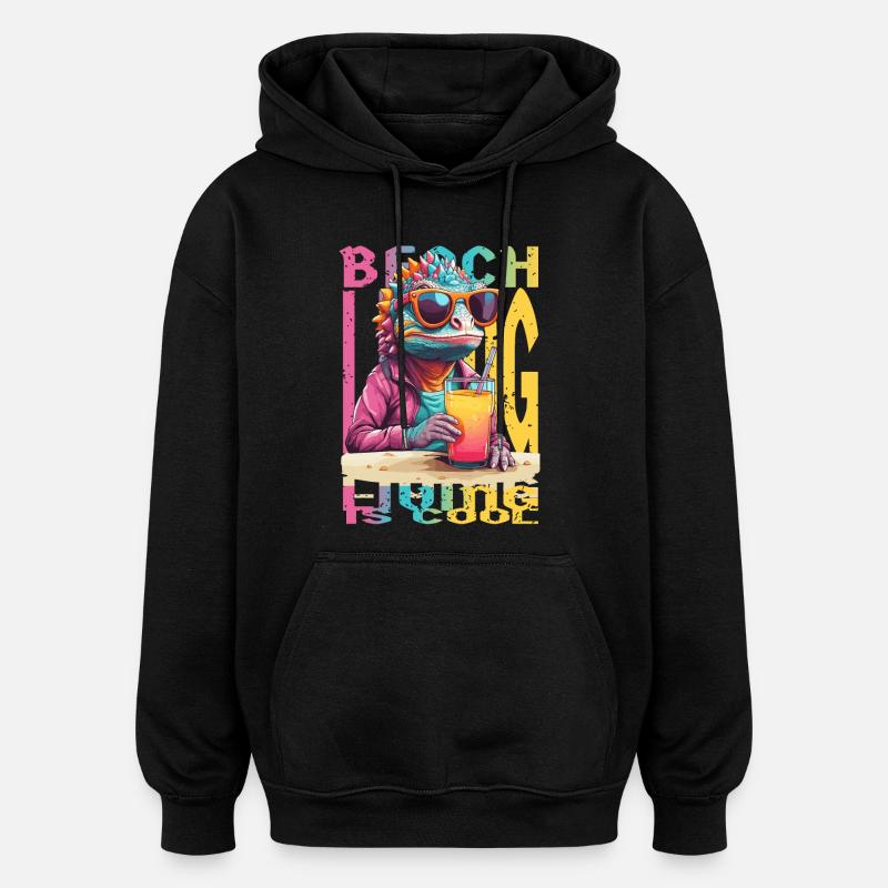 Caméléon sur la plage - Sweat à capuche oversize unisexe - noir