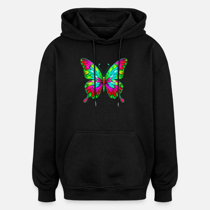 Papillon - Sweat à capuche oversize unisexe - noir