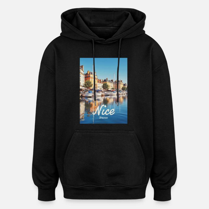 Beau port de Nice - Sweat à capuche oversize unisexe - noir