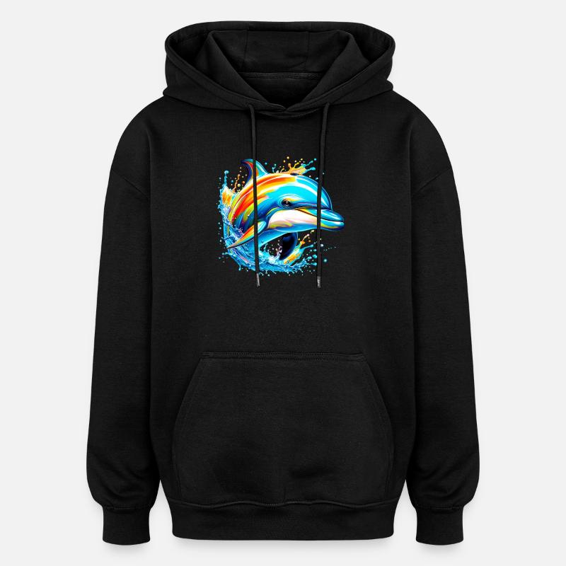 Delfin - Oversized Unisex Hoodie - Schwarz