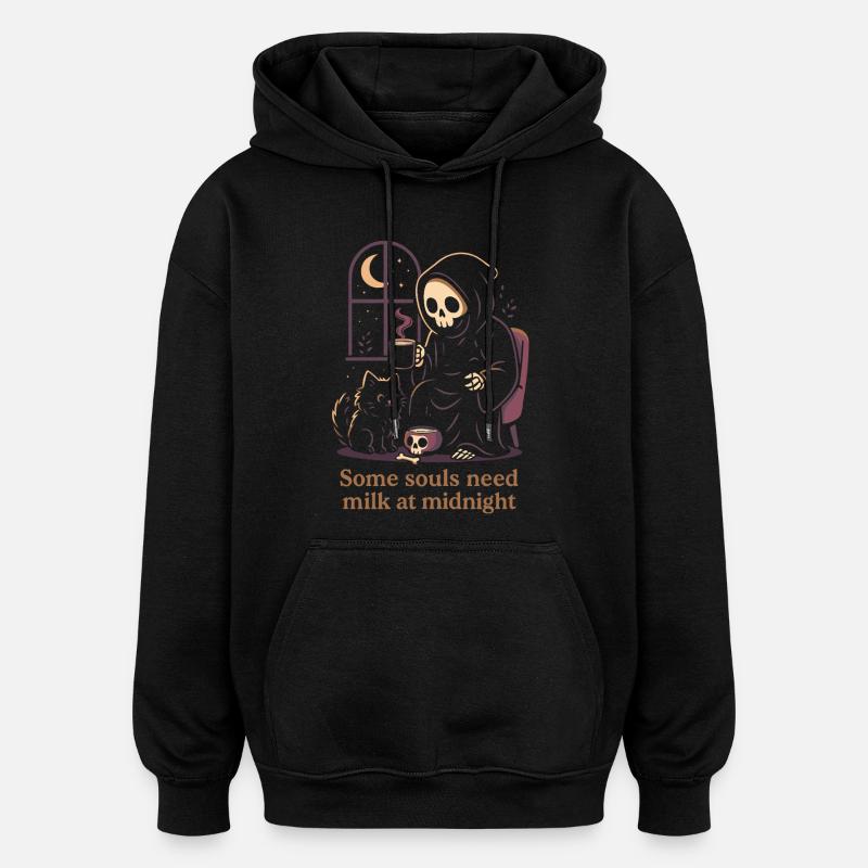 Sensenmann Katze Milch Mitternacht Motiv - Oversized Unisex Hoodie - Schwarz