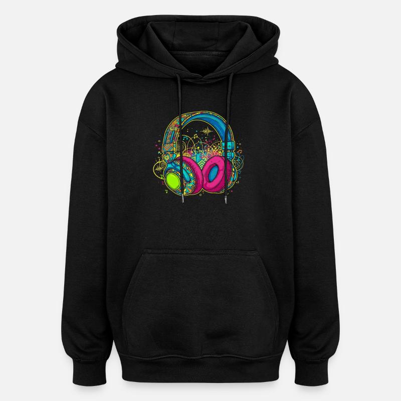 Lebendiges abstraktes Kopfhörerdesign - Oversized Unisex Hoodie - Schwarz