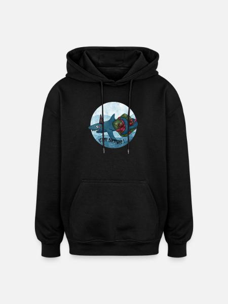 Requin d’anniversaire avec cadeau - Sweat à capuche oversize unisexe - noir