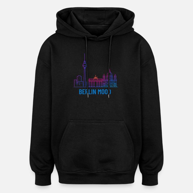 Berlin Mood Neon Skyline - Oversized Unisex Hoodie - black