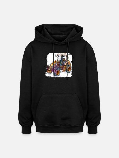 Neon Lines Construction Excavators - Oversized Unisex Hoodie - black