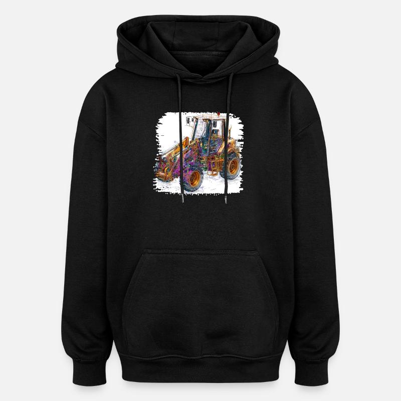Neonlinien Konstruktionsbagger - Oversized Unisex Hoodie - Schwarz